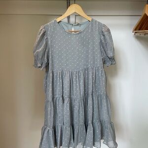 Glam Light Blue Mini Dress with Polka Dots